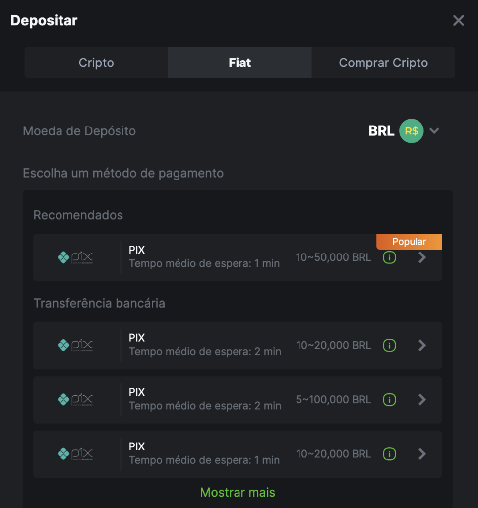 Recarregue sua conta via aplicativo móvel BC Game.